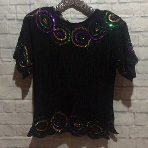 Leslie Fay evenings sequin top Gatsby Marci gras S